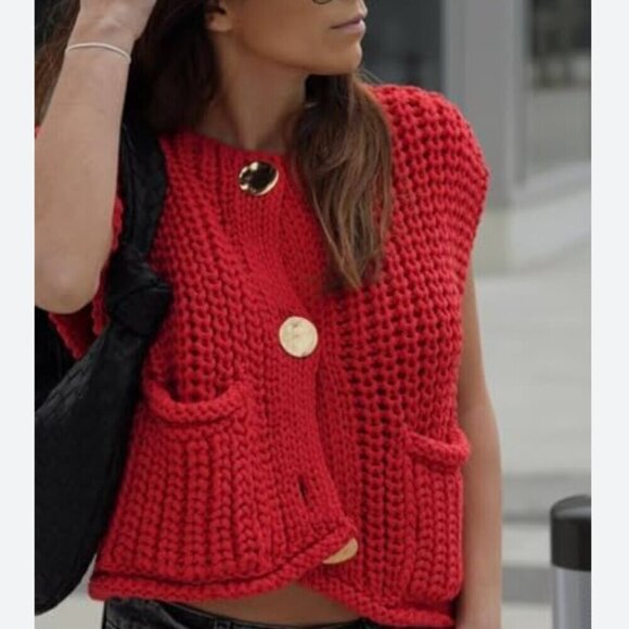 Zara Sleeveless Cropped Knit Sweater Vest Red Blogger Fav Size Small - Picture 3 of 10